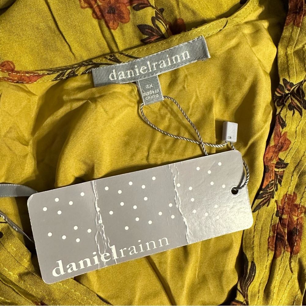 Daniel Rainn Mustard Floral Print Long Sleeve Dress size 2X NWT Surplice V Neck - Picture 9 of 12